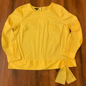 Talbots Blouse Large Petite Yellow long sleeve Poplin Bottom side tie top